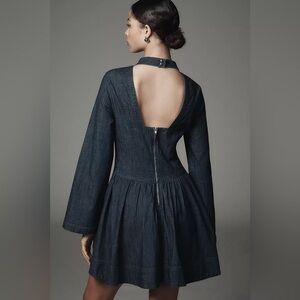 NWT Size XS - Porridge Long-Sleeve Denim Drop-Waist Mini Dress